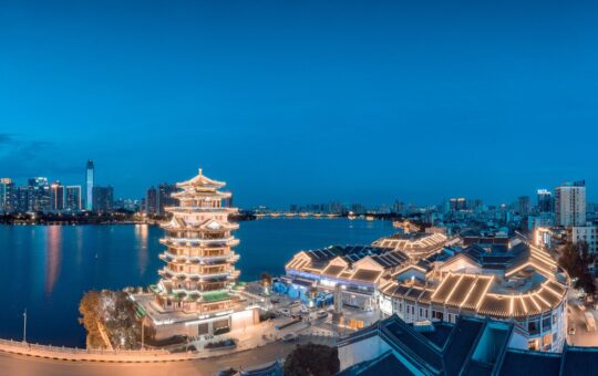 Hejiang Tower in Huizhou, Guangdong Province, China.