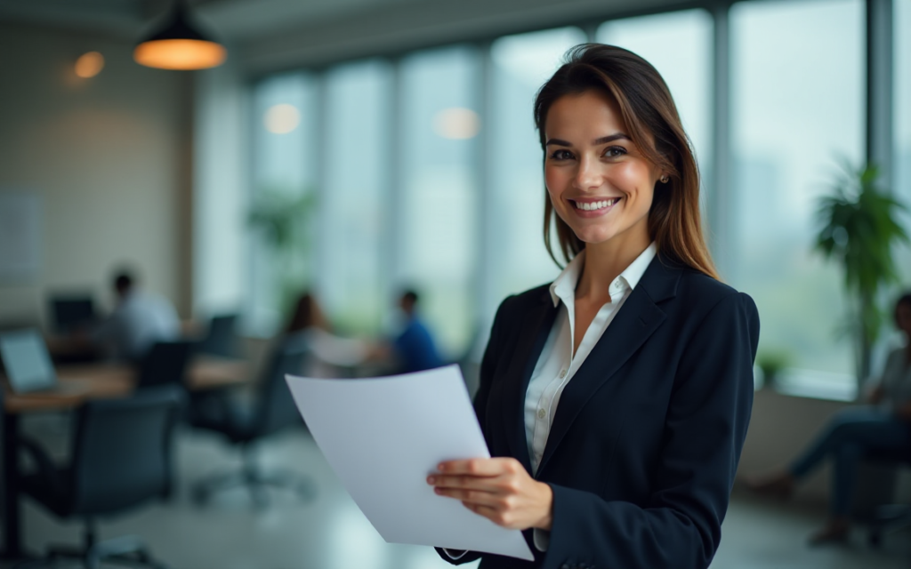 A Happy Female Official in an Office